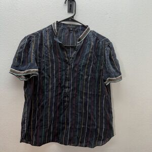Rag & Bone Top Women's M Blouse Striped 100% Silk Button Up Short Sleeve Artsy